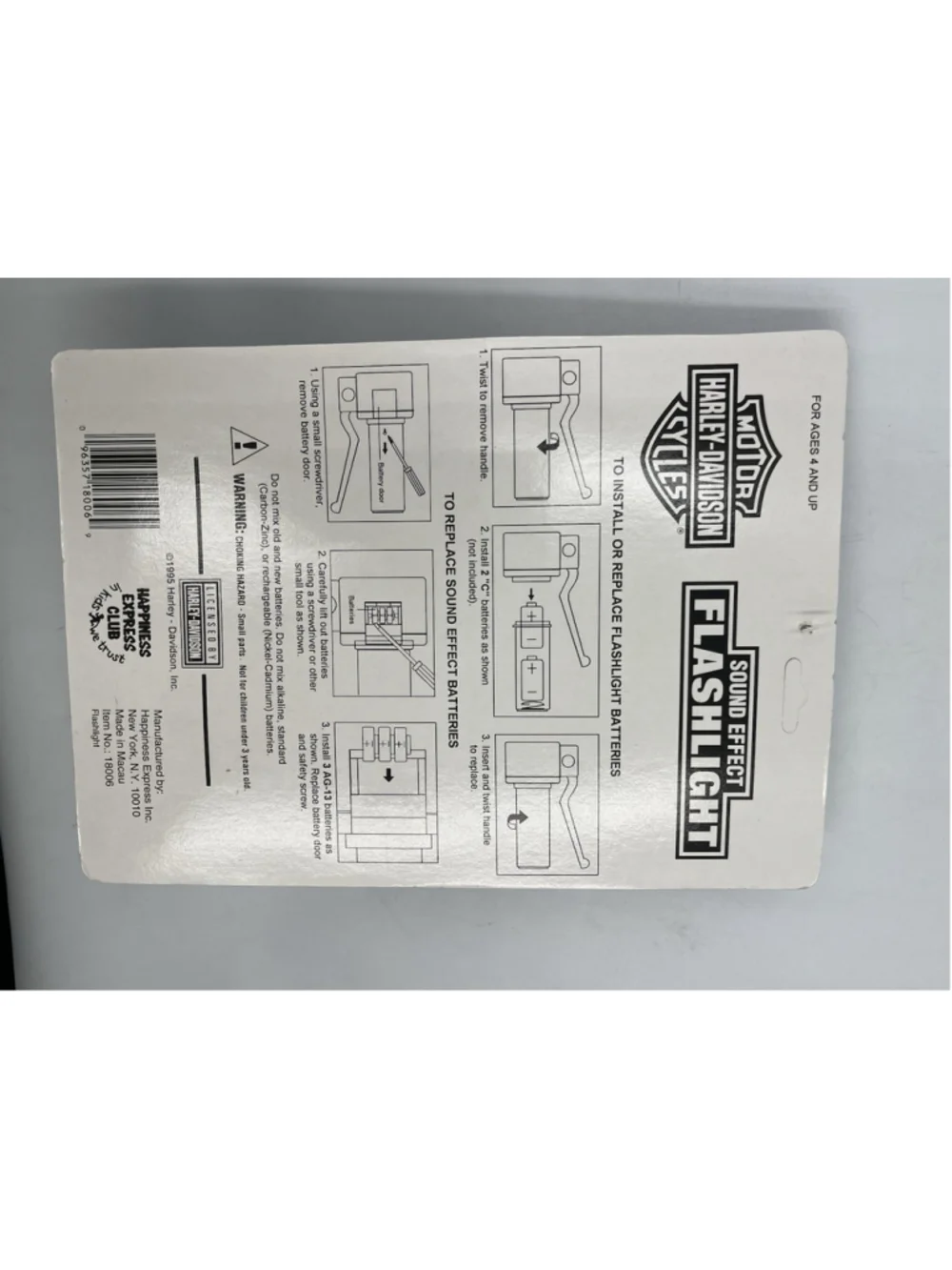 Harley-Davidson Sound Effect Flashlight 1995 Licensed New Carded Motorcycle Toy